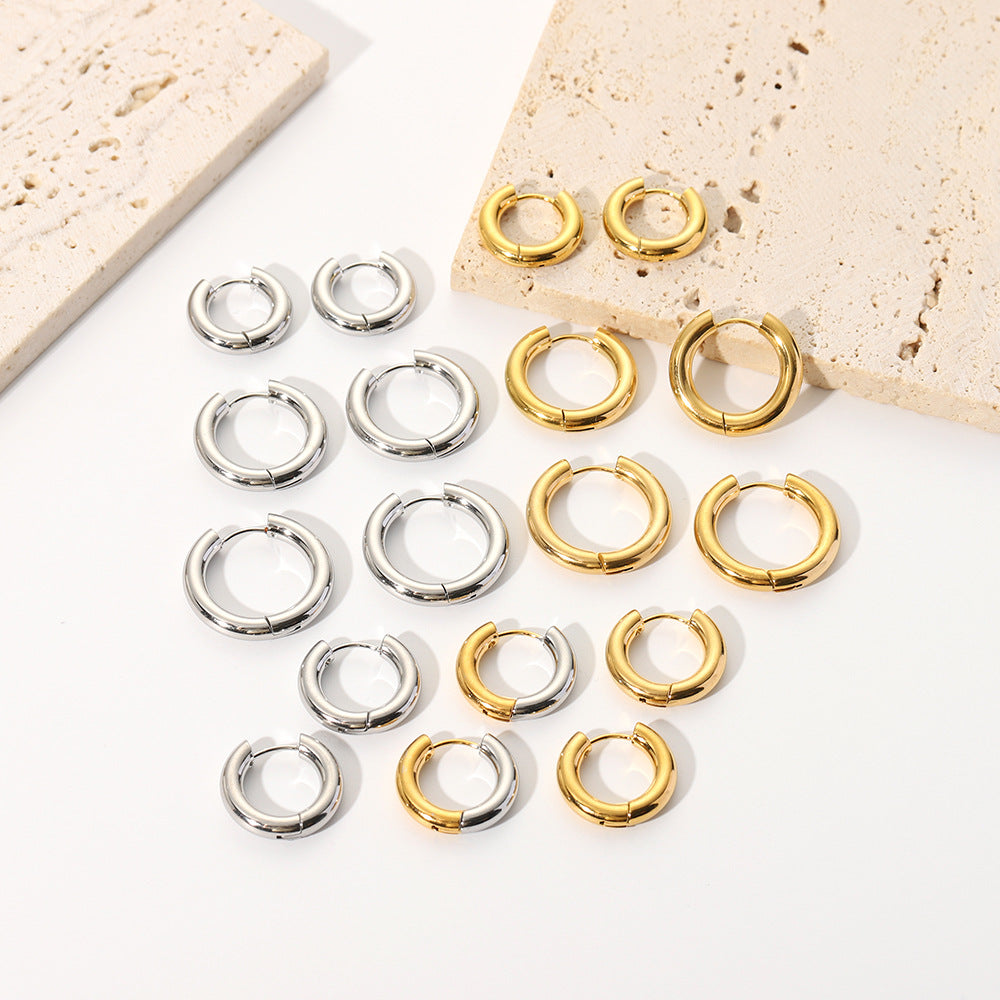 Ivy Huggie Hoops, small huggie earrings in gold-tone and silver-tone, size range