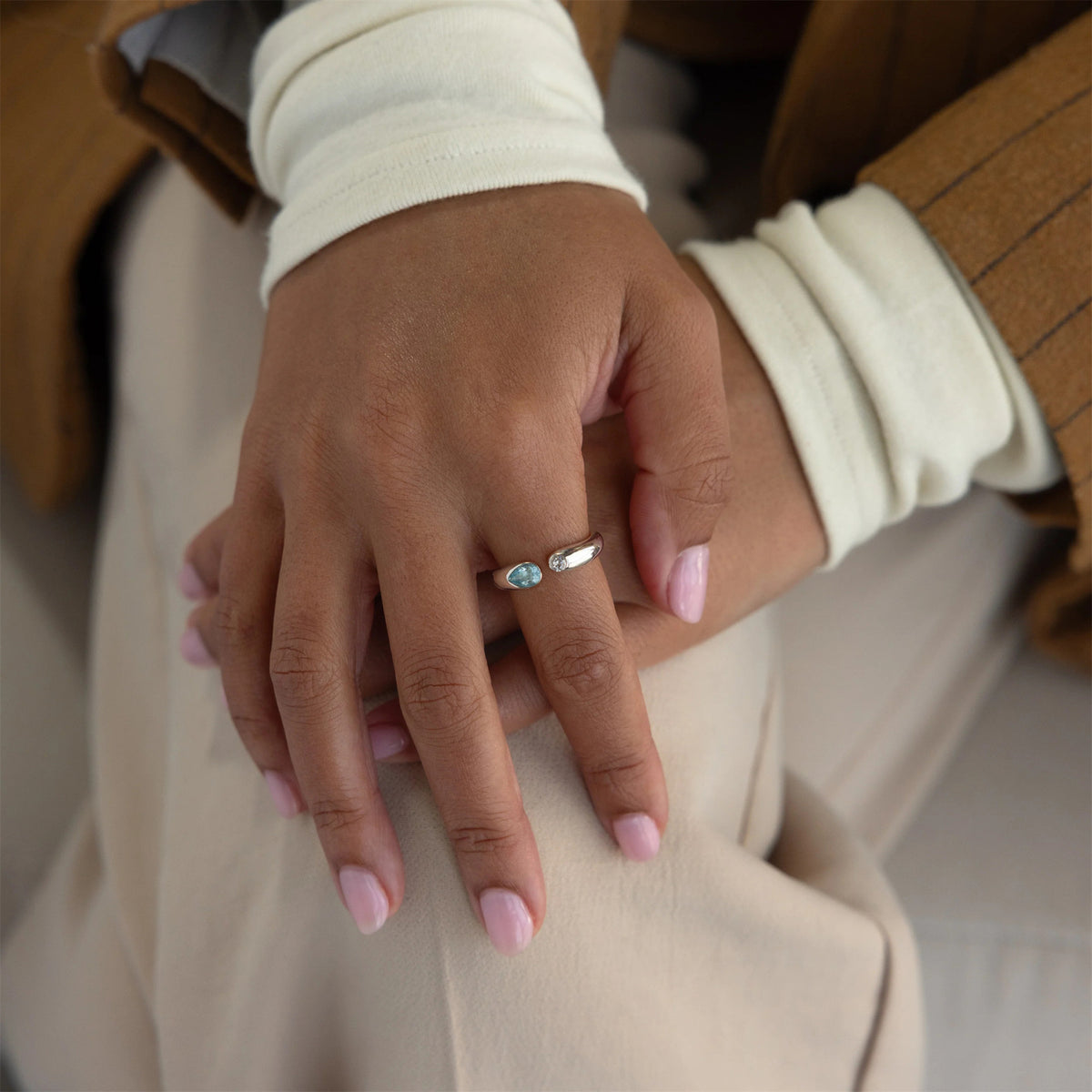 Birthstone Ring, adjustable ring with a stone worn on a hand